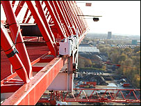 View of Sheffield and Tinsley Towers from a crane