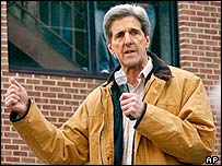 John Kerry em campanha em Madison, Wisconsin