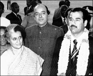 صدام حسين و ايندرا گاندی