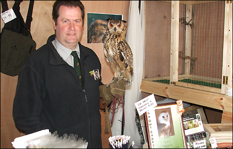 Bob Morley and Mini Me, an India eagle owl