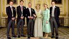 Prince of Wales and Camilla, Duchess of Cornwall appear in a formal line up after their wedding, 9 April 2005. 