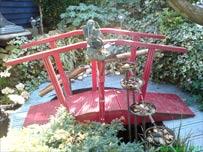 Oriental red bridge in garden