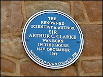 Plaque commemorating Arthur C Clarke's birthplace