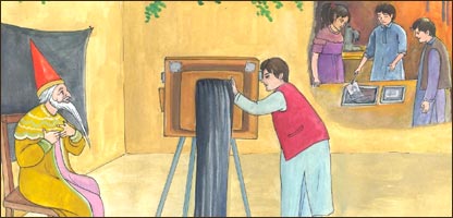 پرده دار با عکاس و اطفال