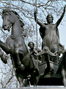 Bronze statue of Boudicca located at Victoria Embankment, London