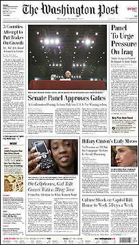 صفحه نخست روزنامه واشنگتن پست، چهارشنبه ششم دسامبر