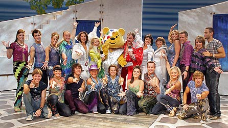 The cast of Mamma Mia! with Pudsey and BBC London presenters