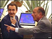 O primeiro-ministro da Espanha, José Luis Rodríguez Zapatero, e o presidente da França, Jacques Chirac
