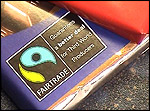 A bar of chocolate showing the Fairtrade logo