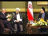 خاتمی، روحانی و استرا وزير خارجه بريتانيا 