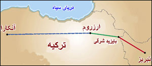 مسير خط لوله ايران - ترکيه