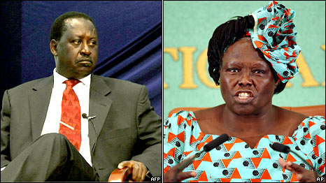 Kenya's Prime Minister Raila Odinga and environmentalist and Nobel Peace Prize winner, Wangari Maathai