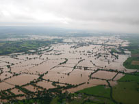 Aerial shot looking south from flooded Tewkesbury 