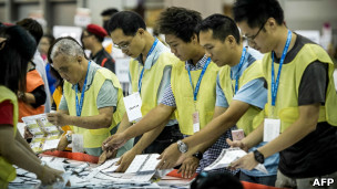 香港選舉工作人員清點選票