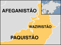 Mapa do Paquistão indicando a localização do Waziristão do Sul 