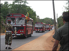 Bus on the A9 near Medawachchiya check point on Wednesday (photo: Dinasena Rathugamage)