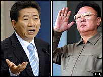 Tổng thống Nam Hàn Roh Moo-hyun (trái) và Chủ tịch Bắc Triều Tiên Kim Jong-il 