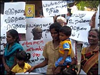 Relatives of LTTE suspects protest in front of a prison in Colombo (file photo)