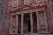 A temple carved in the stone at Petra, Jordan