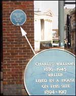The blue plaque commemorating Charles Williams 