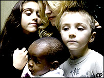Madonna cùng các con Lourdes, Rocco và bé David Banda