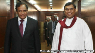 Minister Ebrahim Ebrahim (L) with Minister Basil Rajapaksa