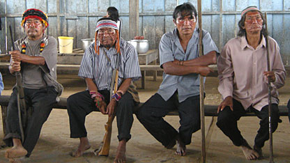 The Achuar apu (elders) at the first meeting with the crew