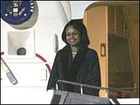 رايس هنگام ترک آمريکا