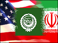 پرچم های ایران، آمریکا و اتحادیه عرب