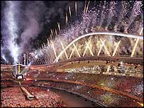 O Estádio Olímpico de Atenas no encerramento dos jogos