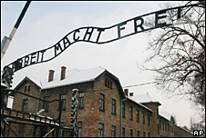 The original iron sign over the entrance of Nazi death camp, Auschwitz