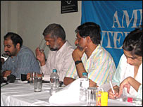 AI South Asia officials launching the report in Delhi