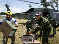 carregamentos de socorro chegando a Aceh
