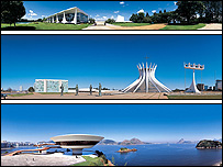 O Palácio da Alvorada, a Catedral de Brasília e o museu de Niterói - Fotos: Luiz Claudio Lacerda e Rogério Randolph