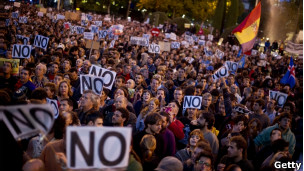 Protesto em Madri no último sábado, contra medidas de austeridade (Getty)
