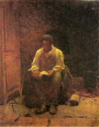Oil painting of an old American freedman (ex-slave) sitting reading the book of Psalms