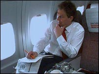 Tony Blair em vôo oficial