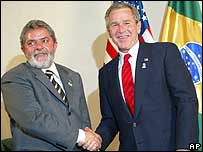 Os presidentes Luiz Inácio Lula da Silva e George W. Bush