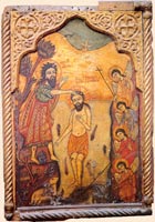 Coptic religious painting of John the Baptist baptising Jesus