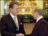 ولاديمير پوتين (راست) و ويکتور يوشچنکو