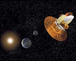 From a perch well beyond the moon, the MAP probe will hunt for radiation from the Big Bang. ©NASA