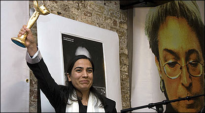 Malalai Joya after receiving the Anna Politkovskaya award (Photo courtesy RAW in WAR)