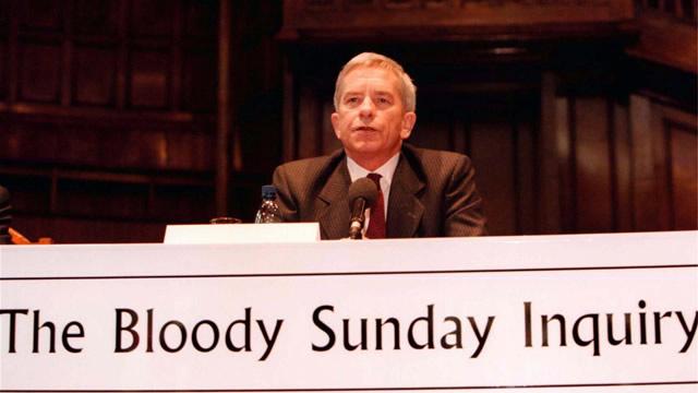 Lord Saville presiding over The Bloody Sunday Inquiry at the Guildhall in Londonderry, 13 June 2010