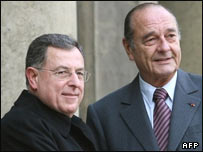Presidente libanês, Fouad Siniora, e francês, Jacques Chirac, durante a Conferência
