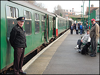 On the platform at Swanage station