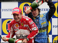 Barrichello e Fisichella no pódio