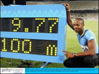 Asafa Powell with his world record time