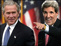 राष्ट्रपति बुश और प्रतिद्वंद्वी कैरी