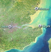 Map showing Felixstowe to Margate