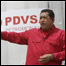 Presidente venezuelano, Hugo Chávez, em frente ao logo da estatal PDVSA